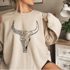 Hunting Boho Cow Skull, SVG file, howdy shirt, Wild west, Whitetail Deer,Graphic Tee, Cowgirl, longhorn, Bull Skull, Hunting Shirt image 3