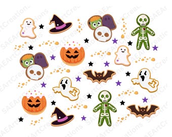 Halloween Sugar Cookies Pattern, Cute Holiday Design (Digital Paper)