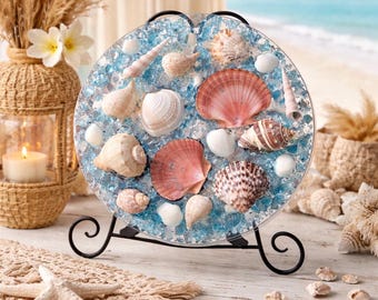 Seaglass Shell Art: Coastal Sun Catcher, Ocean Decor