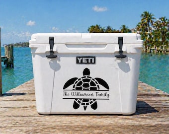 Personalized Cooler Decal, Turtle Family Name Sticker, Beach Boat Vinyl, Custom Last Name Decal