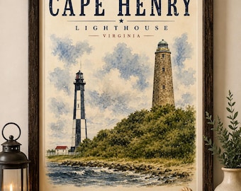 Cape Henry Lighthouse Poster | Virginia Beach Coastal Wall Art | Vintage Lighthouse Print | Nautical Home Decor | Historic Lighthouse Gift