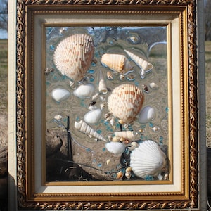 Seaglass and crushed glass and shells, crushed glass  art, sun catchers, coastal art, ocean art,  coastal decor