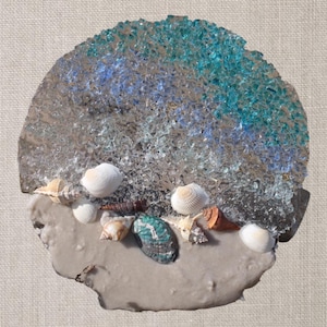 Ocean wave window/rustic beach wall hanging/resin wave window/wave art/Seaglass art/beach wall art/ocean glass window/coastal decor/seashell