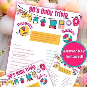 Fun Baby Shower Game | Baby Shower Trivia Game | Baby Shower Matching Game | 90s Baby Shower Game | Baby Trivia | Matching Game & Answer Key