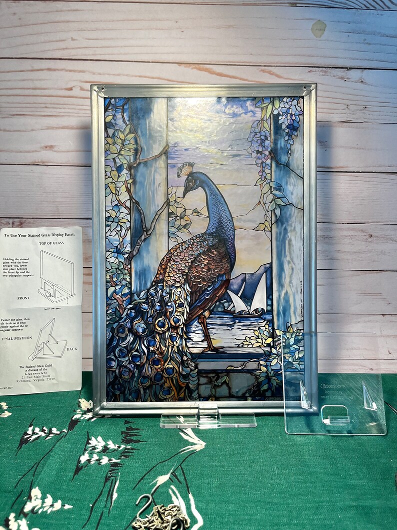 Rare Glassmasters Louis C. Tiffany Peacock Glass Suncatcher Window