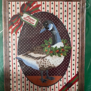 Beautiful Vintage Holiday Goose Embroidery Kit, 1980s Stitchery Needle Treasures Christmas Crewel Kit with floss thread sealed unopened