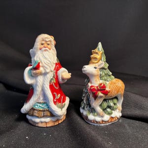 Vintage Victorian Santa and Reindeer Christmas Salt and Pepper Shakers, Collectible Christmas S&P Shakers Holiday Tablescape Gift Idea As Is