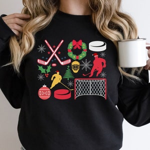 Christmas Hockey Sweatshirt, Hockey Player Gift, Hockey Mom Sweater, Hockey Life Crewneck, Hockey Lover Gift, Xmas Sport Sweatshirt