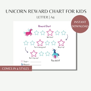 Unicorn reward chart for kids, Colorful potty training printable, Bathroom routine downloadable, Toilet tracker for toddlers