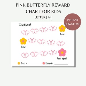 Pink butterfly reward chart for kids, Potty training printable, Bathroom routine downloadable, Toilet tracker for toddlers