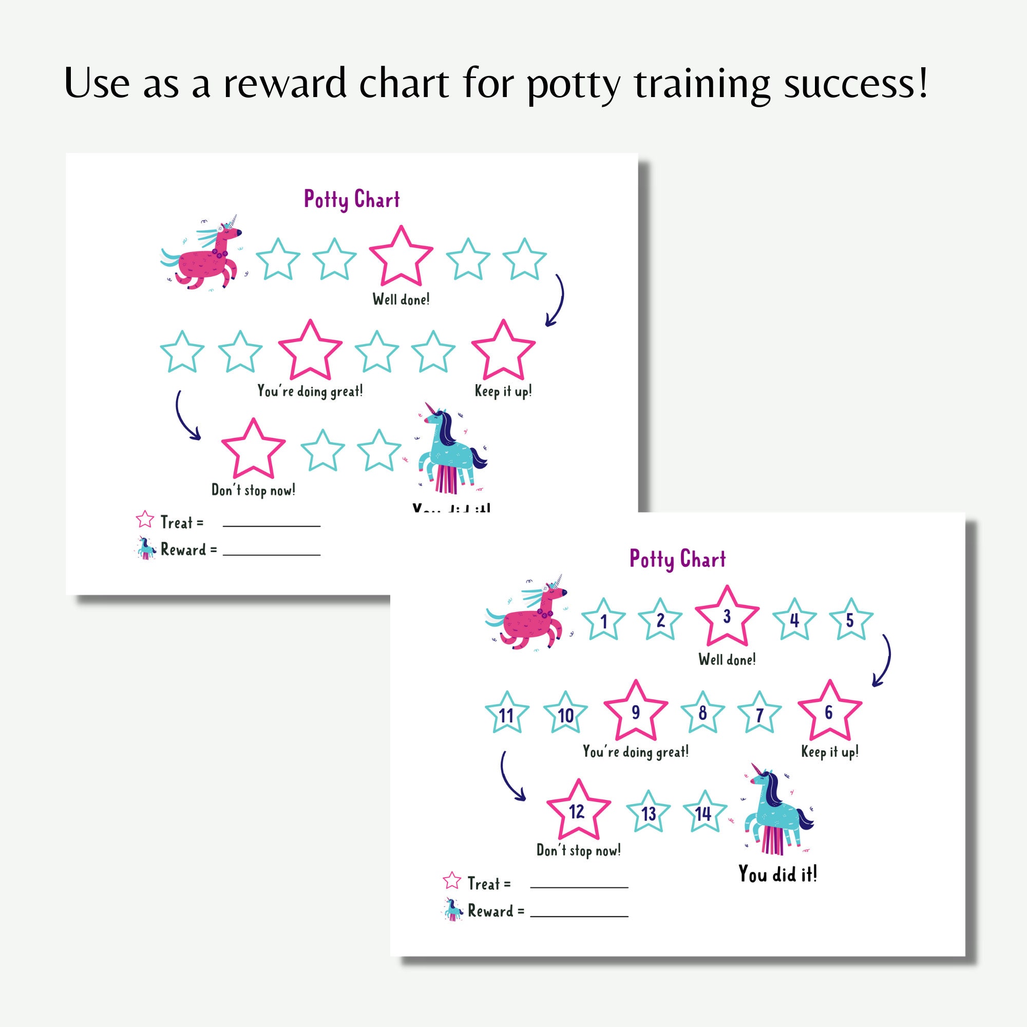 Unicorn Reward Chart for Kids, Colorful Potty Training Printable ...