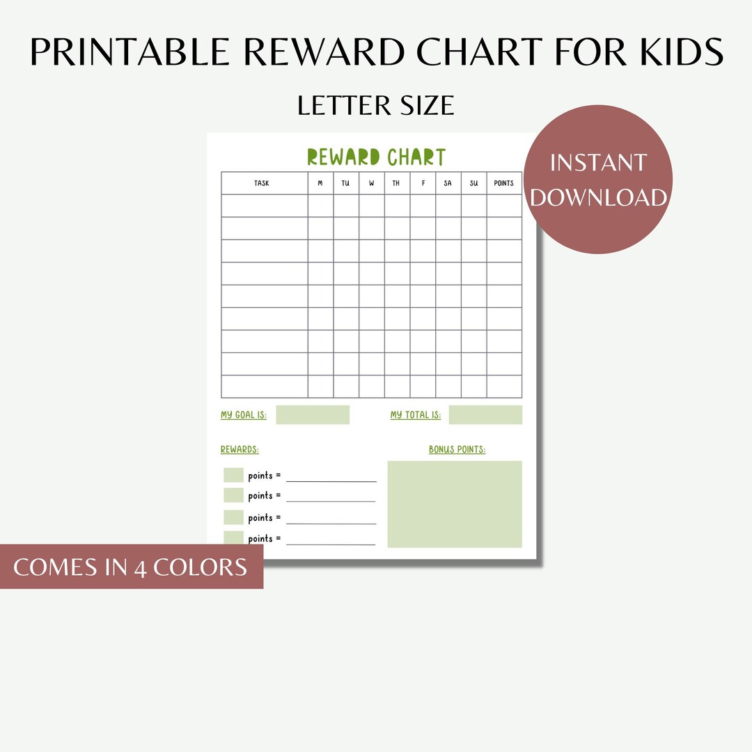 Reward Chart for Kids, Weekly Child Responsibility Printable, Task ...
