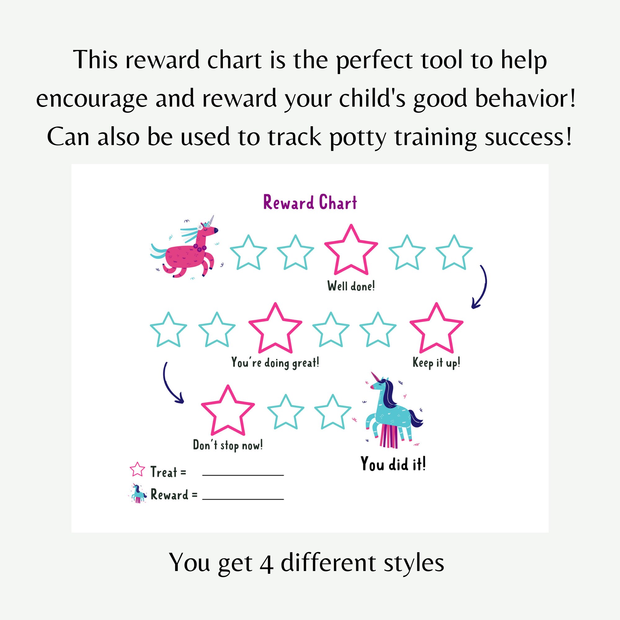 Unicorn Reward Chart for Kids, Colorful Potty Training Printable ...
