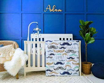 mustache crib bedding set