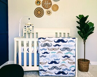 mustache crib bedding set