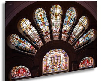 Queen Victoria Building gebrandschilderde ramen Fine Art foto, New South Wales, QVB Wall Art Print op canvas en acryl