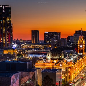 Melbourne Skyline Sunset Photo, Victoria, Iconic City Landmarks Wall Art Print