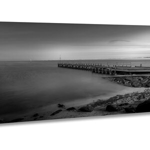 B&W Sunrise of Olivers Hill Jetty and Boat Ramp, Victoria, Frankston Jetty Fine Art Photo, Black and White Ocean Wall Art Print
