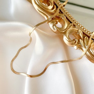 18K Gold Herringbone Chain Necklace | 4MM  Snake Chain | Water and Tarnish Resistant Chain | Gift For Her | Stainless Steel Necklace