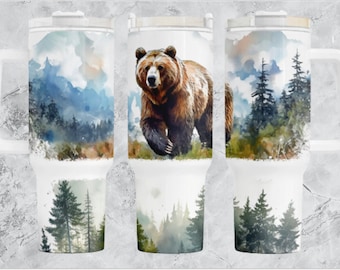 Urso Necessidades, caneca de viagem urso na floresta. Copo de aço inoxidável de 40 onças para extinção de floresta, com tampa e canudo à prova de vazamentos.