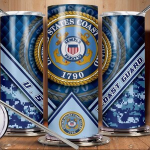 Caneca de viagem da guarda costeira. Copo personalizado de aço inoxidável de 20 onças e 30 onças.
