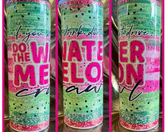 Watermelon Crawl travel mug.  Summer stainless steel tumbler, leakproof lid, & straw.