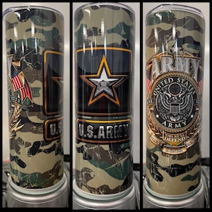 米陸軍のトラベルマグ。カスタムステンレススチール製の 20 オンスまたは 30 オンスのタンブラー。お気に入りの軍人への贈り物。