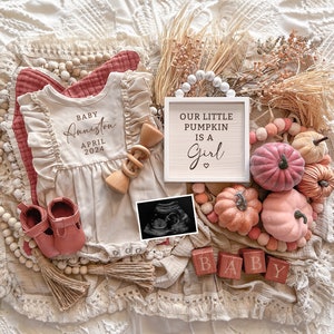 Digital Pregnancy Announcement Baby Girl Gender Reveal Social Media Instagram Facebook Antique Pumpkin Pink With Without Sonogram Ultrasound