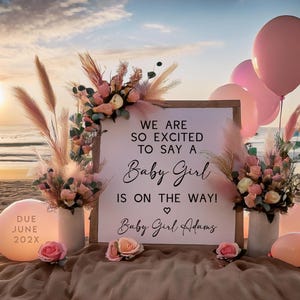 Digital Pregnancy Announcement: Baby Girl Beach Gender Reveal (Social Media)
