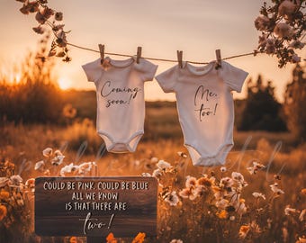 Editable Twin Digital Pregnancy Announcement / Pregnancy Reveal / Social Media / Gender Neutral /  Multiples / Facebook / Instagram