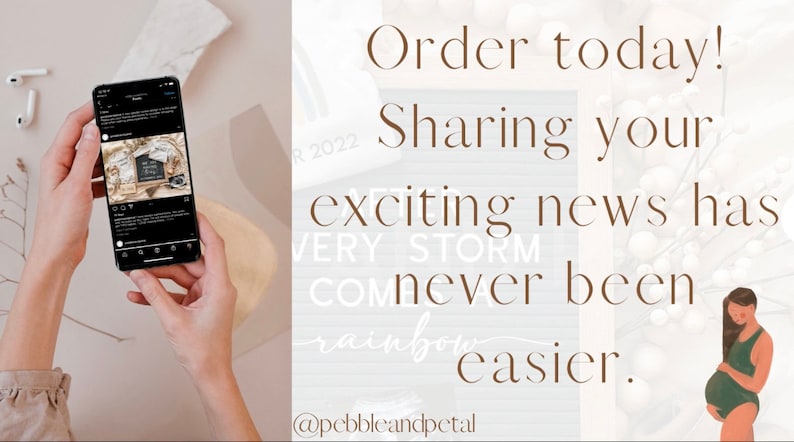 Digital Pregnancy Announcement / Pregnancy Reveal / Social Media / Gender Neutral / Facebook / Instagram / Boho image 9