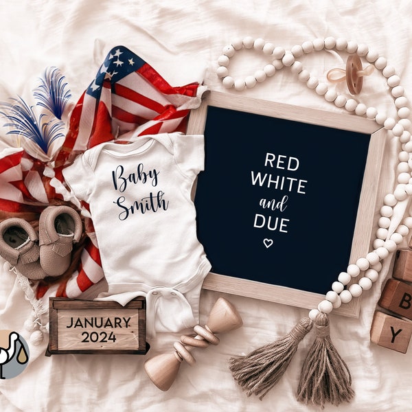 Fourth of July / Digital Pregnancy Announcement / American Flag / Social Media / Gender Neutral / Instagram/ Facebook / 4th of July