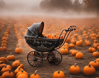 Redigerbart Halloween-graviditetsmeddelande: Pumpor och vagn (digitalt)