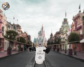 Digital Pregnancy Announcement for Social Media / Magic / Castle / Theme Park / Amusement Park / Mouse / Main Street / Instagram / Facebook