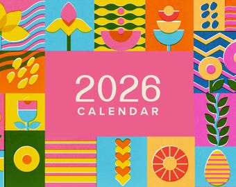 2026 Wall Calendar – Modern Floral Geometric Art, Home Office Decor