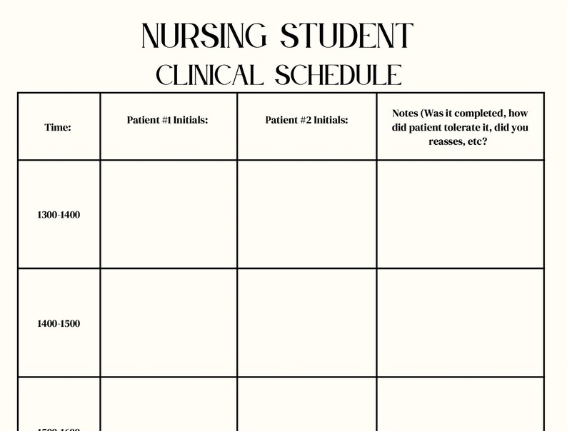 Nursing Student Clinical Schedule Planning Etsy
