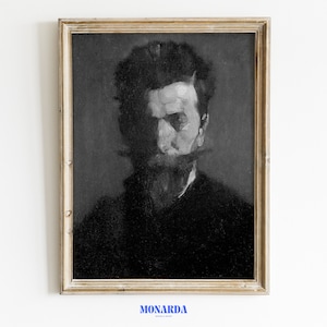 Moody Portrait of a Man | Moody Oil Painting | Dark Academia Decor | Dark Wall Art