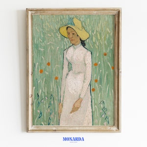 Woman in a White Dress, Van Gogh Print, Dark Academia Decor, Light Academia Decor, Portrait Painting, Neutral Painting, Vintage Painting