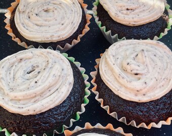 Chocolate cupcakes with cookies and cream frosting