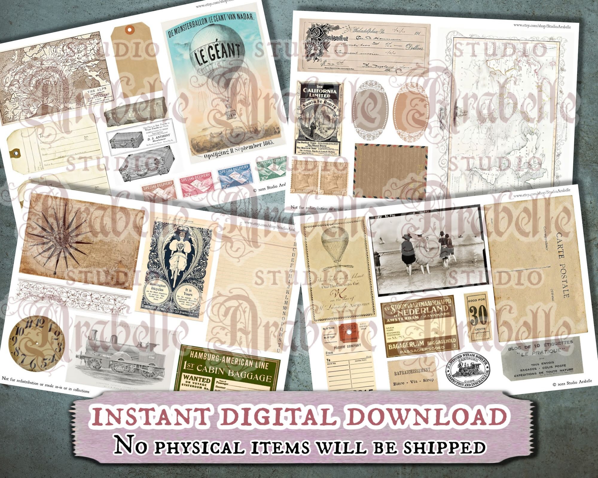 Digital Vintage Travel Printable Ephemera - Digital Instant Download ...