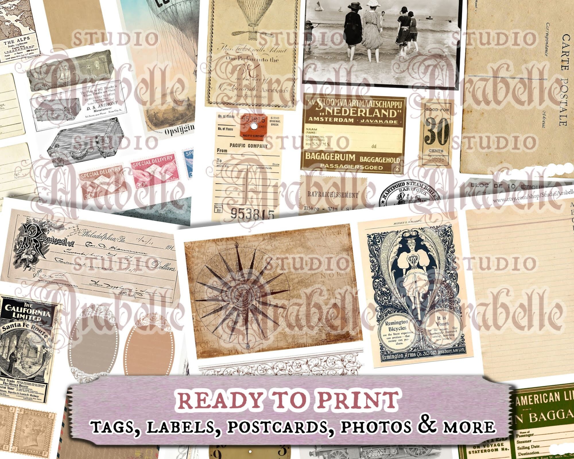 Digital Vintage Travel Printable Ephemera - Digital Instant Download ...