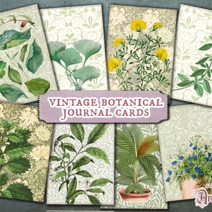 Cartes de journal botaniques vintage imprimables numériques - Téléchargement instantané d'éphémères de plantes numériques pourNature Junk Journals, Green Scrapbook ATC