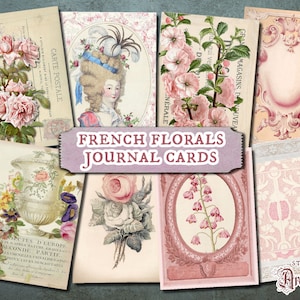 Digital Vintage French Floral Printable Journal Cards - Digital Flower Ephemera Instant Download for Junk Journals, Pink Scrapbook and Gifts