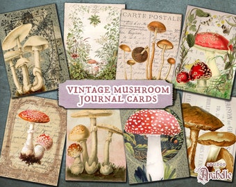 Digital Vintage Mushroom Printable Journal Cards - Digital Ephemera Instant Download Magical Mushroom for Junk Journals, Scrapbook and Gifts