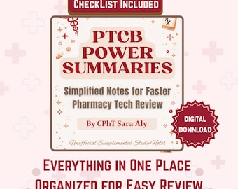 PTCB Power Summaries Binder | Pharmacy Technician Study Guide | PTCB Exam Prep Notes | Study Checklist Included (Digital Download)