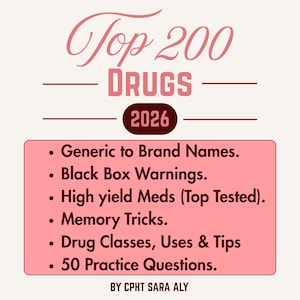 PTCB Top 200 Drugs Binder | Pharmtech Study Guide | Generic to Brand Names | DEA Schedules | Drug Uses (Digital Download)