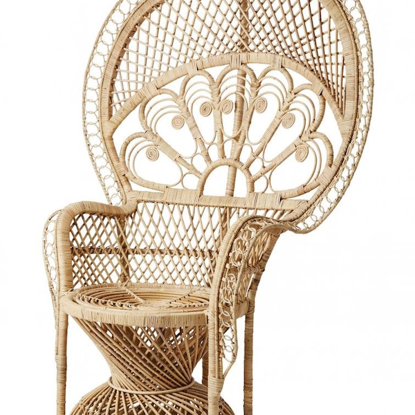 Handgemaakte rotan pauwstoel, rieten pauwstoel, fauteuil, binnenstoel, rotanmeubels, volwassen stoel, boho stoel, interieurstoel.
