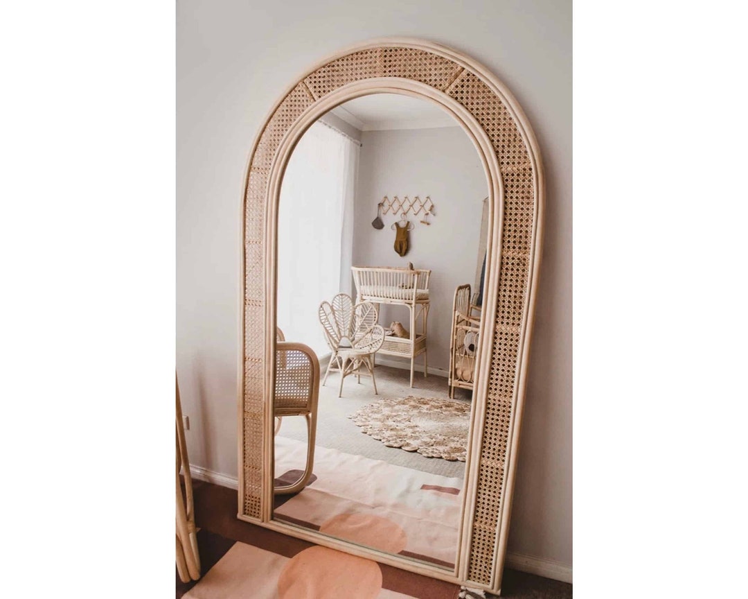 Handmade Rattan Mirror Rattan Rectangle Mirror Cane Mirror Boho Mirror Vintage Mirror Wall