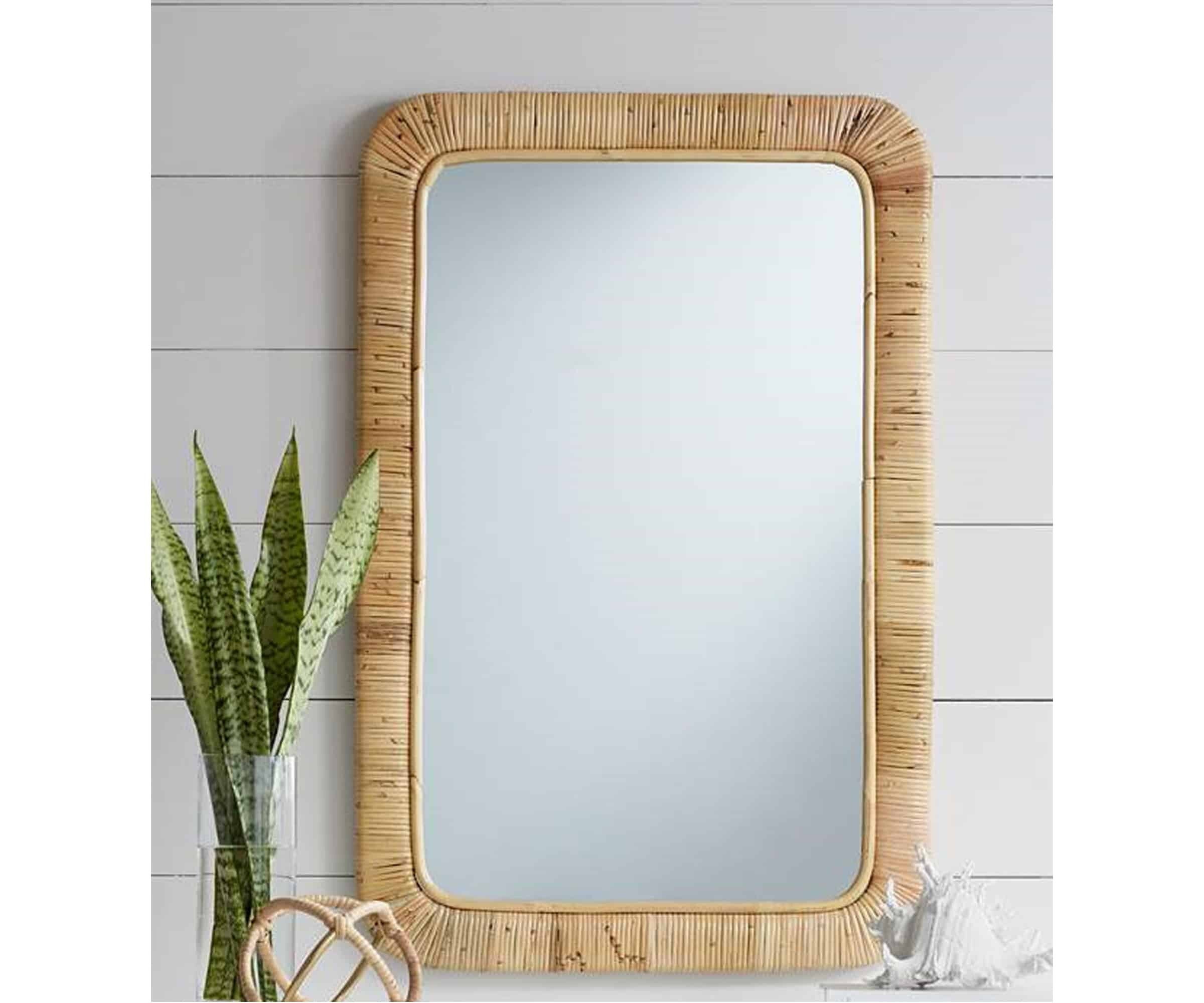 Handmade Rattan Mirror, Rattan Rectangle Mirror, Cane Mirror, Boho
