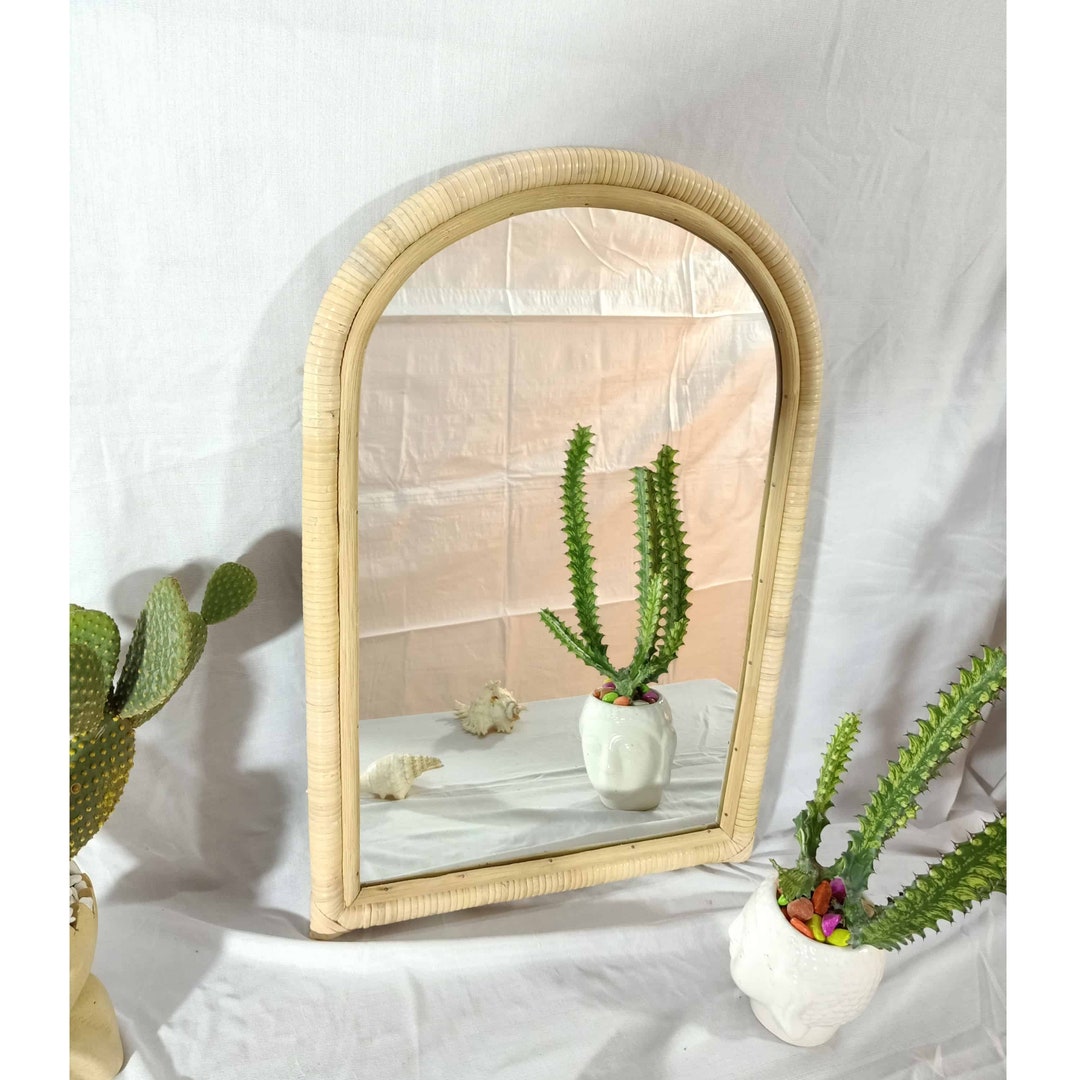 Handmade Rattan Mirror, Rattan Arch Mirror, Cane Mirror, Boho Mirror